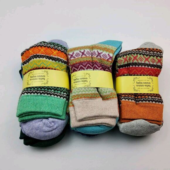 Tutu Anna Fair Isle Knit Crew Socks Lot Of 6 Pairs One Size - Picture 1 of 2